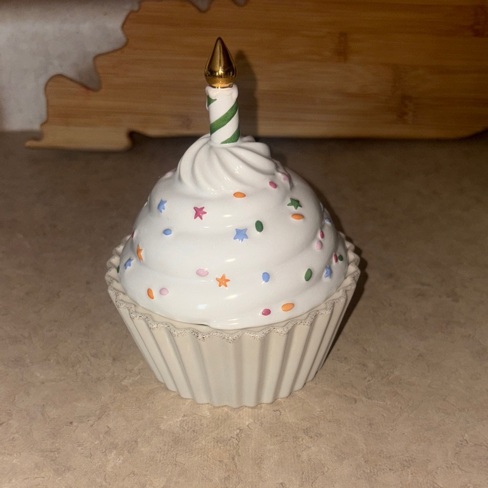 Lenox Ceramic Cupcake with Gold Candle - White and Multicolor Accents